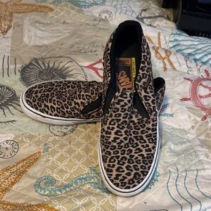 Vans Leopard Print Slip-On Sneakers - Brown/Black